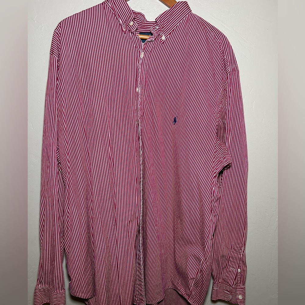 Ralph Lauren Mens Button Up Shirt Size 2XLT Red Striped Long Sleeve